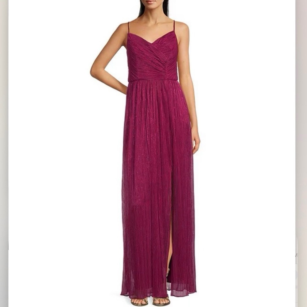 NWT Alex Evenings Fuchsia Pink Shimmer‎ Sleeveless Maxi Gown Dress Size 10